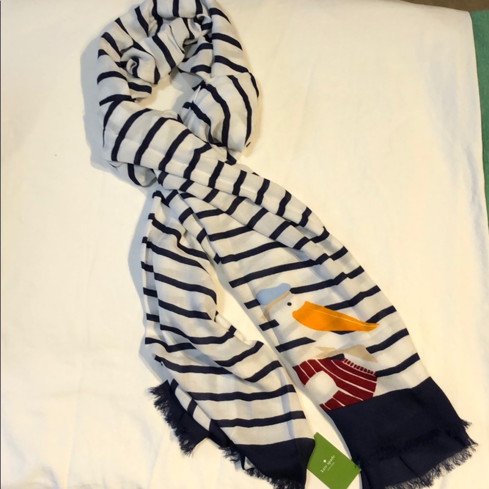 kate spade “percy on a stripe” navy/cream scarf